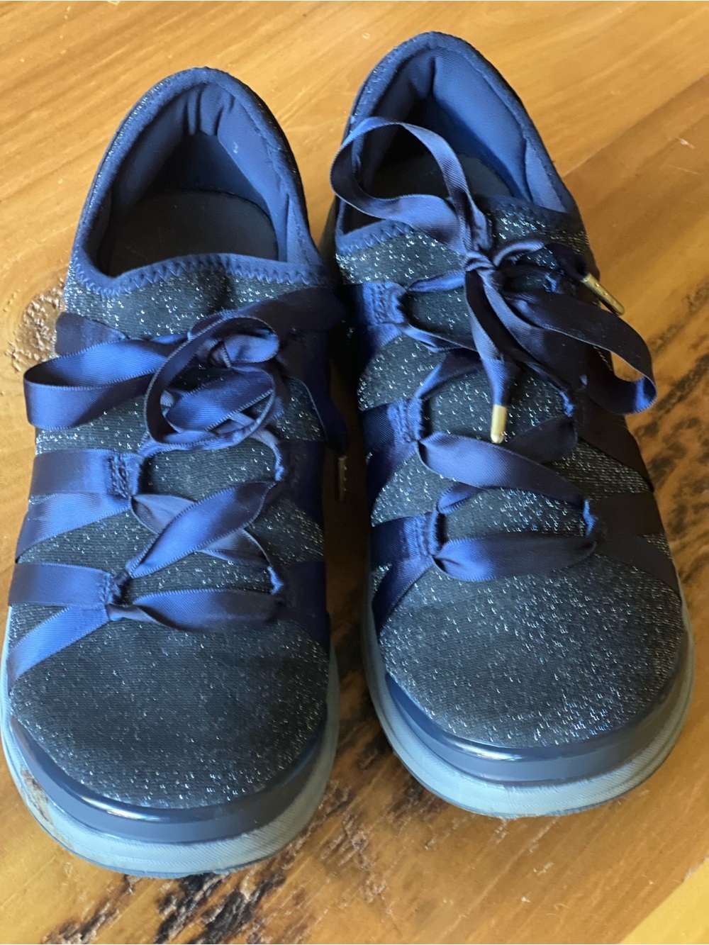 Bzees Navy Glitter Ribbon Lace-Up Women's Sneakers